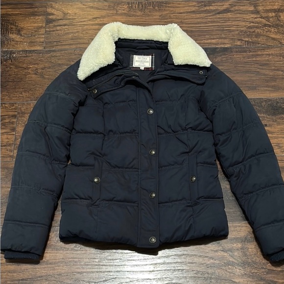 Fat Face Jackets & Blazers - Fat Face Laura Navy Puffer Jacket & Faux Sherpa Collar